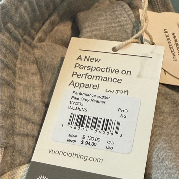 VUORI Performance Jogger  DreamKnit Joggers PALE GREY HEATHER SIZE XS NWT - Picture 2 of 5